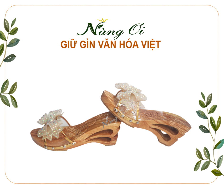 guốc gỗ chạm hai giọt nước ở đế cao 8cm